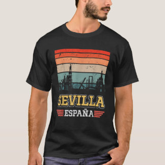 Camiseta Sevilla España Retro Vintage Sunset Skyline Sevill