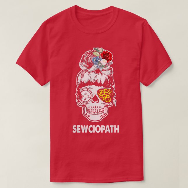 Camiseta Sewciopath Cool Leopard Skull Floral Sewing Gifts  (Diseño del anverso)