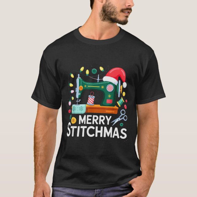 Camiseta Sewing Christmas Xmas Quilting Merry Mas  (Anverso)