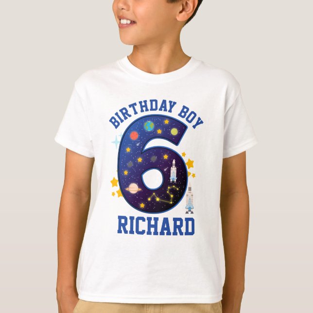 Camiseta Sexto espacio de cumpleaños 6 | Galaxia Planetas (Anverso)