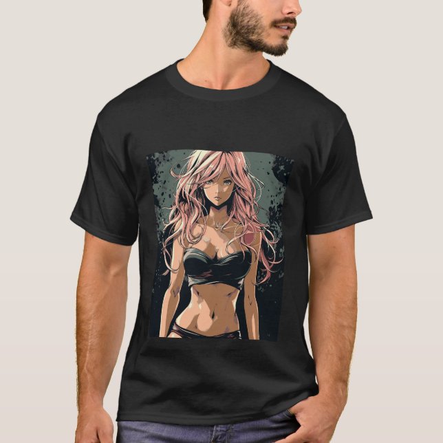 Camiseta Sexy Anime Chica en bikini negro (Anverso)