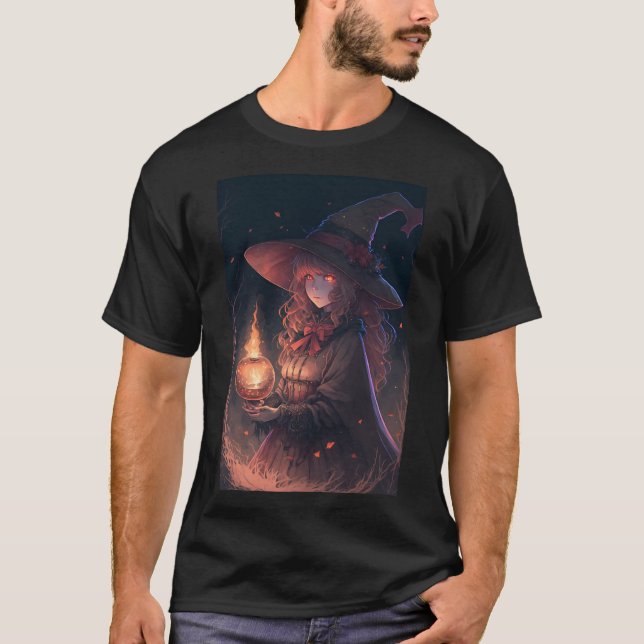 Camiseta Sexy Anime Witch Holding Cute Lantern (Anverso)