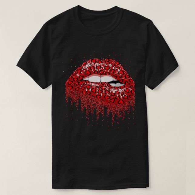 Camiseta Sexy Red Lip Biting Red Heart Drips Para Ki (Diseño del anverso)