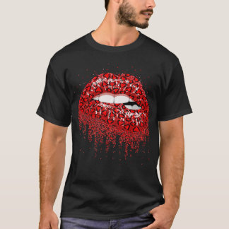 Camiseta Sexy Red Lip Biting Red Heart Drips Para Ki