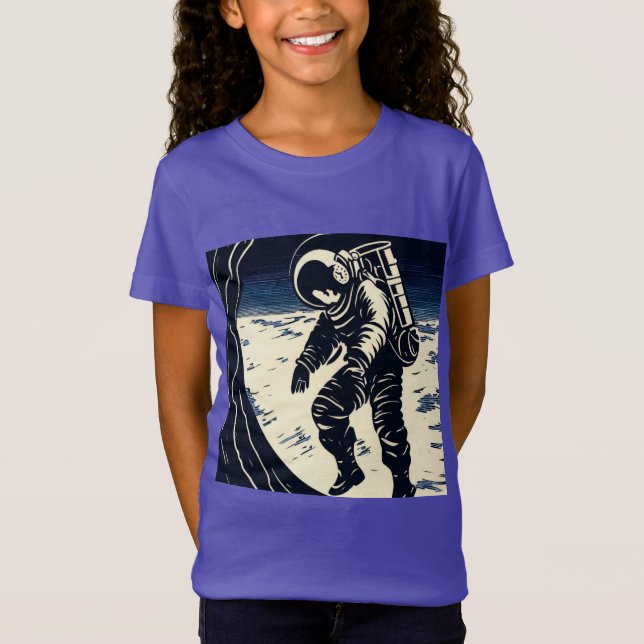 Camiseta SF - Astronauta en Spacewalk Woodcut 3 (Anverso)