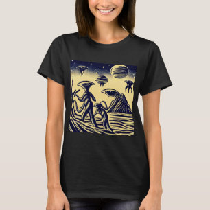 Camiseta SF - Extranjeros En Un Extraño Planeta Woodcut 1