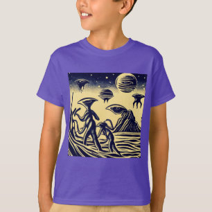Camiseta SF - Extranjeros En Un Extraño Planeta Woodcut 1