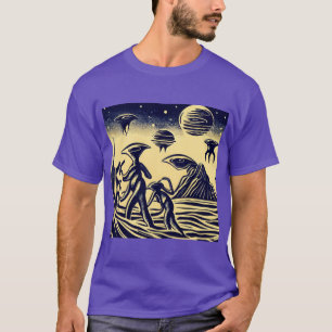 Camiseta SF - Extranjeros En Un Extraño Planeta Woodcut 1