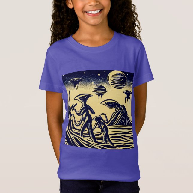 Camiseta SF - Extranjeros En Un Extraño Planeta Woodcut 1 (Anverso)