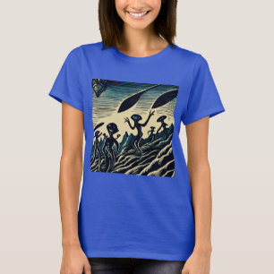 Camiseta SF - Extranjeros En Un Extraño Planeta Woodcut 3