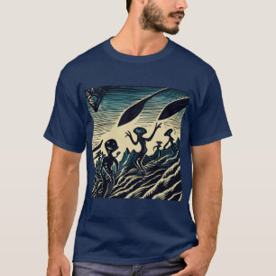 Camiseta SF - Extranjeros En Un Extraño Planeta Woodcut 3