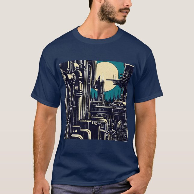 Camiseta SF Futurista City Woodcut 2 (Anverso)