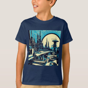 Camiseta SF Futurista City Woodcut 3