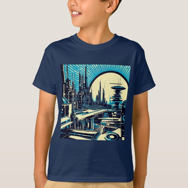 Camiseta SF Futurista City Woodcut 3 (Anverso)