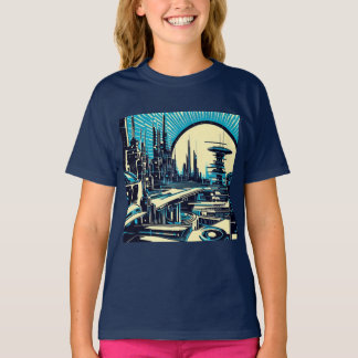 Camiseta SF Futurista City Woodcut 3