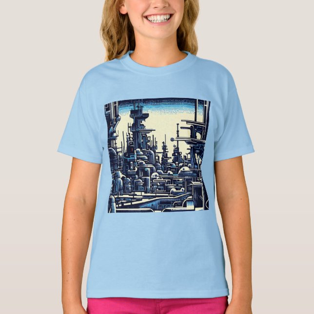 Camiseta SF Futurista City Woodcut 4 (Anverso)
