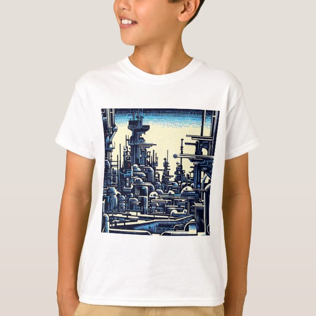 Camiseta SF Futurista City Woodcut 4 (Anverso)