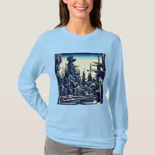 Camiseta SF Futurista City Woodcut 4