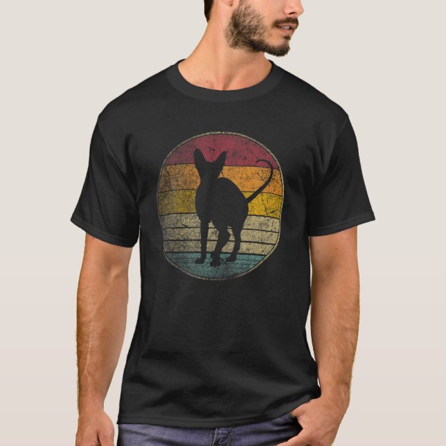 Camiseta Sfinx Cat Vintage Distressed Retro Silhouette 70S (Anverso)