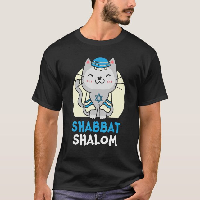 Camiseta Shabbat Shalom Cat   Holy Day Judaism Yom Kippur (Anverso)