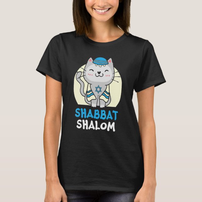 Camiseta Shabbat Shalom Cat   Holy Day Judaism Yom Kippur (Anverso)