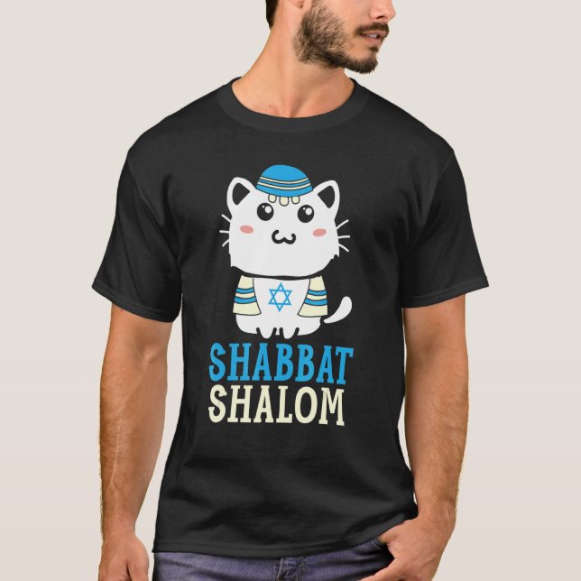 Camiseta Shabbat Shalom Cat  Holy Day Judaism Yom Kippur 1 (Anverso)