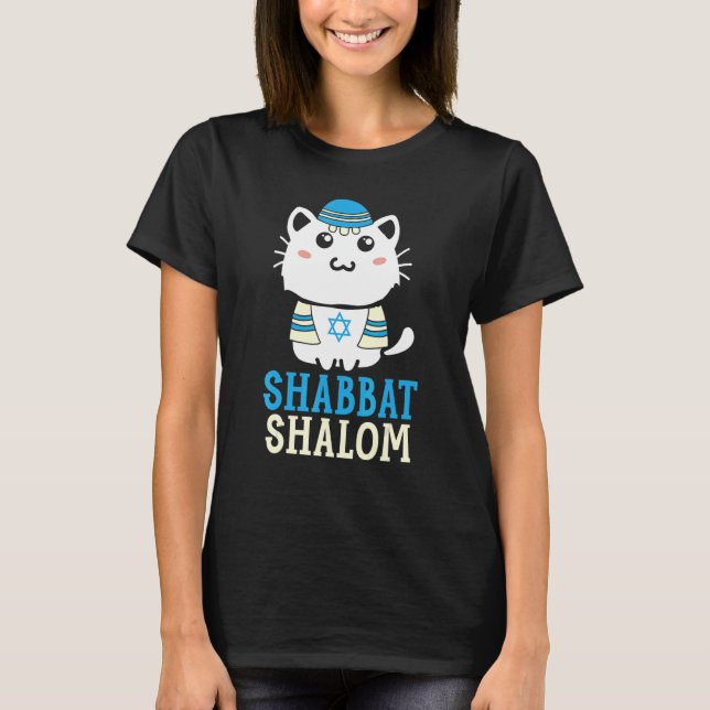 Camiseta Shabbat Shalom Cat  Holy Day Judaism Yom Kippur 1 (Anverso)
