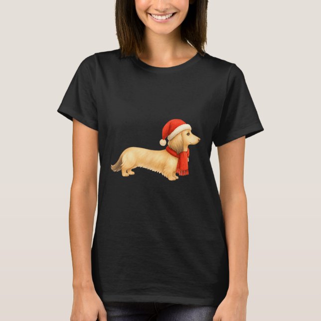 Camiseta Shaded Cream Christmas Dachshund Dog Mom Funny Cut (Anverso)
