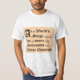 Camiseta Shakespeare All Worlds y un aula en línea