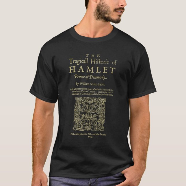 Camiseta Shakespeare, Hamlet. Versión de ropa oscura. (Anverso)
