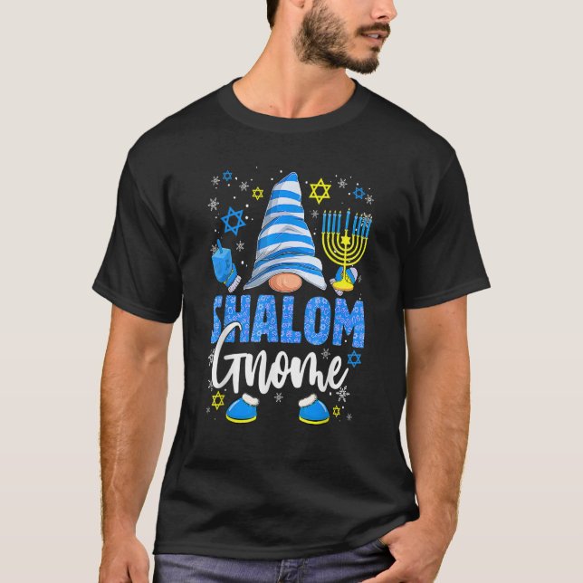 Camiseta Shalom Gnome Menorah Dreidel Hanukkah Chanukah (Anverso)