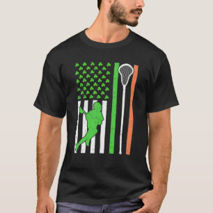 Camiseta Shamrock American Flag Lacrosse Player St. Patrick