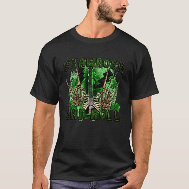 Camiseta Shamrock and Roll Skeleton Guitar St Patricks West (Anverso)