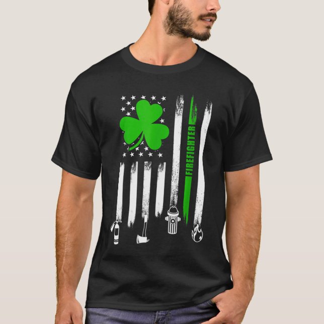 Camiseta Shamrock irlandés bandera estadounidense bombero (Anverso)