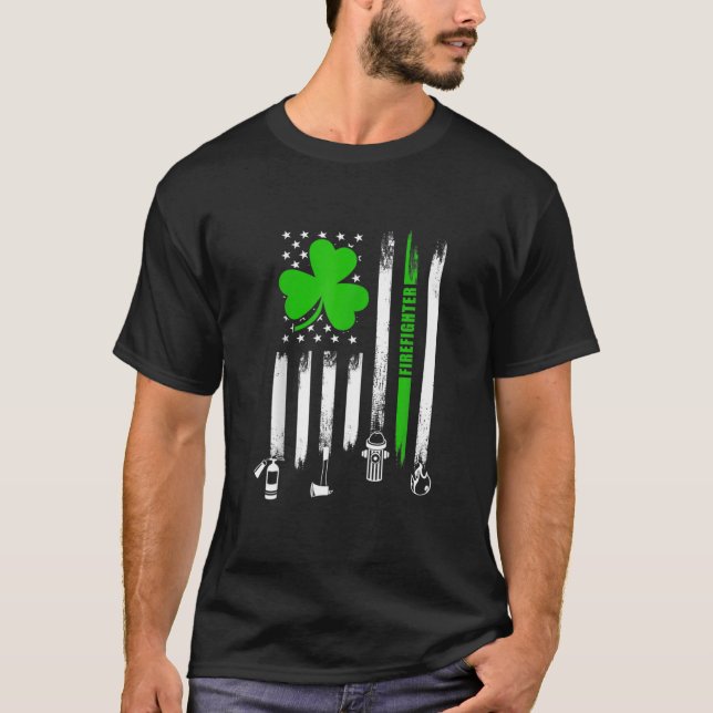 Camiseta Shamrock irlandés bandera estadounidense bombero (Anverso)