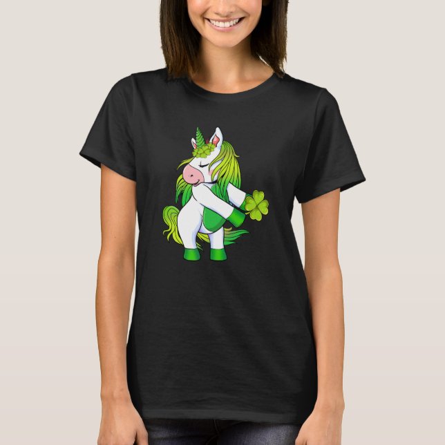 Camiseta Shamrock irlandés de unicornio feliz St Patrick (Anverso)