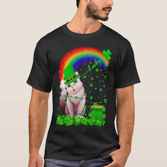 Camiseta Shamrock irlandés Rainbow Lucky Balinese Cat St Pa (Anverso)