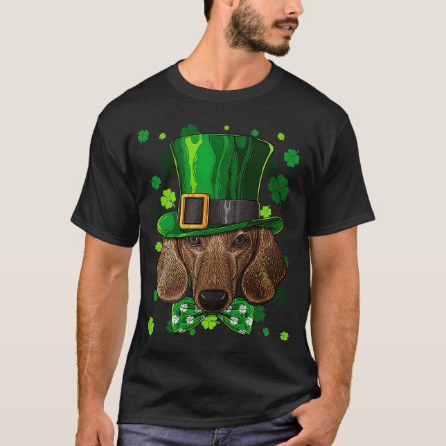 Camiseta Shamrock irlandés St Patrick's Day Dachshund Guay (Anverso)