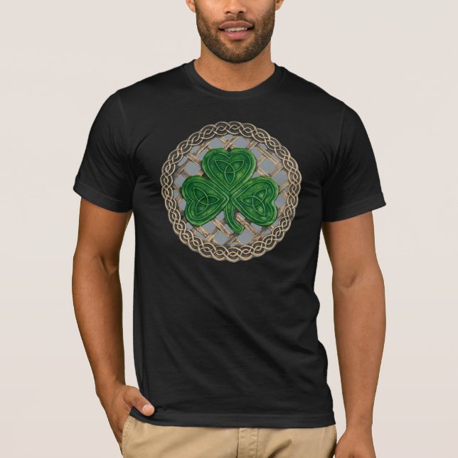 Camiseta Shamrock, Lattice Y Nudos Celtos En Camisas Grises (Anverso)