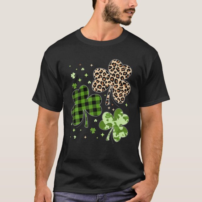 Camiseta Shamrock Leopard Plaid Camouflage Fun St Patricks (Anverso)