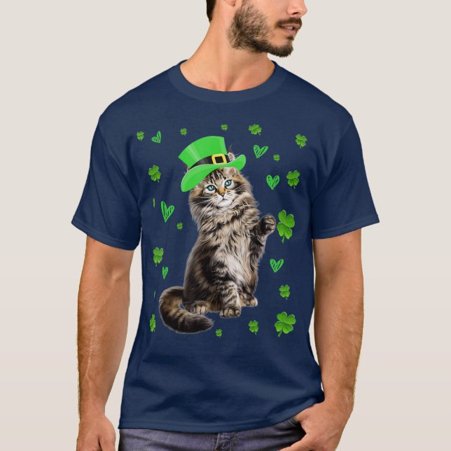 Camiseta Shamrock Leprechaun Cat St Patricks Day Irlandés (Anverso)