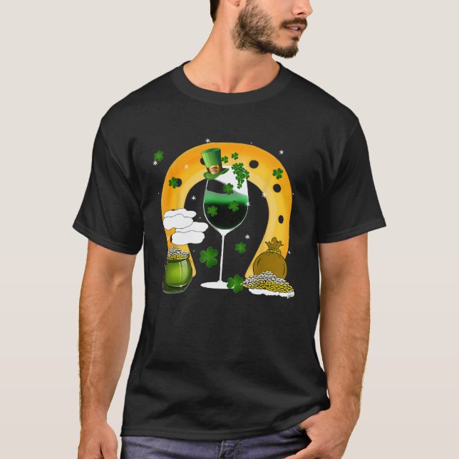 Camiseta Shamrock Leprechaun Wine Glass divertido St Patric (Anverso)