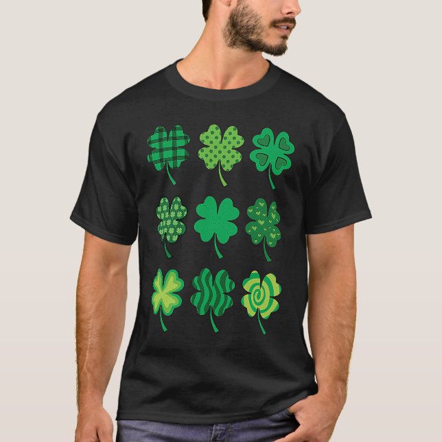 Camiseta Shamrock Pattern St Patricks Day Cute Plaid Four L (Anverso)