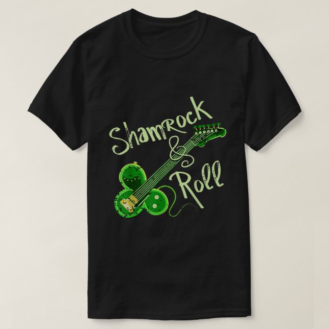 Camiseta Shamrock Roll Ireland Clover Guitar St Patricks Da (Diseño del anverso)