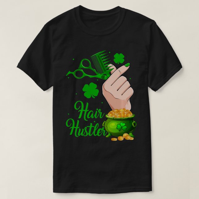 Camiseta Shamrock Scissor Comb Hairdresser Hairstyle St Pat (Diseño del anverso)