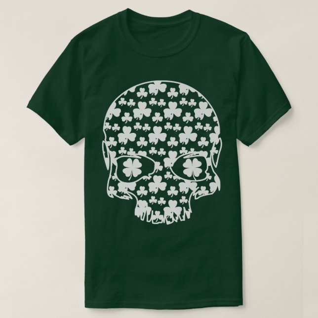 Camiseta Shamrock St Patrick's Day Skeleton Skull en blanco (Diseño del anverso)