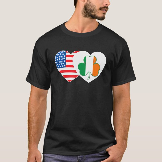 Camiseta Shamrock USA Bandera Twin Heart para irlandeses P (Anverso)