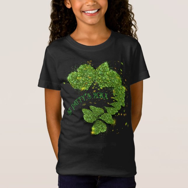 Camiseta Shamrock verde | corazones brillantes T-Shirt (Anverso)
