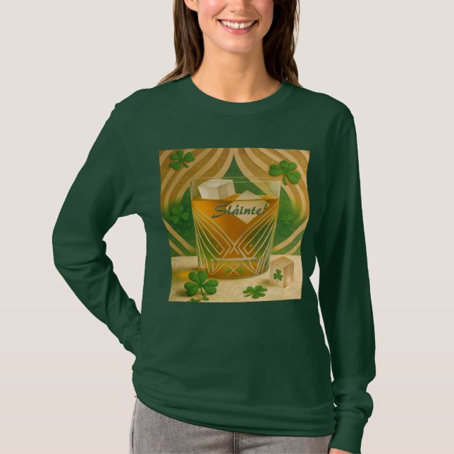 Camiseta Shamrocks Irish Whiskey Tumbler "Sláinte!" (Anverso)