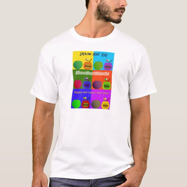 Camiseta Shana Tova - estilo lindo del arte pop de Apple, (Anverso)